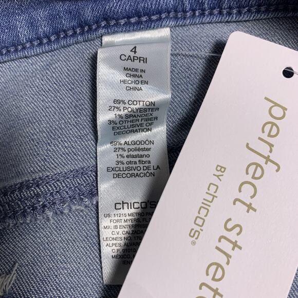Chico's Jeans Women's Size 4 (20) Embroidered Hem Girlfriend Fray Capri NWT - Picture 5 of 7